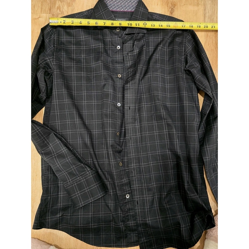 BUGATCHI Uomo Men's Shaped Fit Dress Shirt Black Plaid Medium M Long Sleev